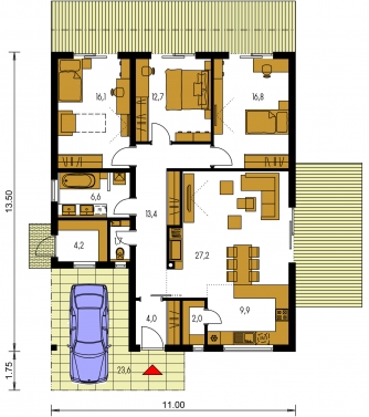 Spiegelverkehrter Entwurf | Grundriss des Erdgeschosses - BUNGALOW 204